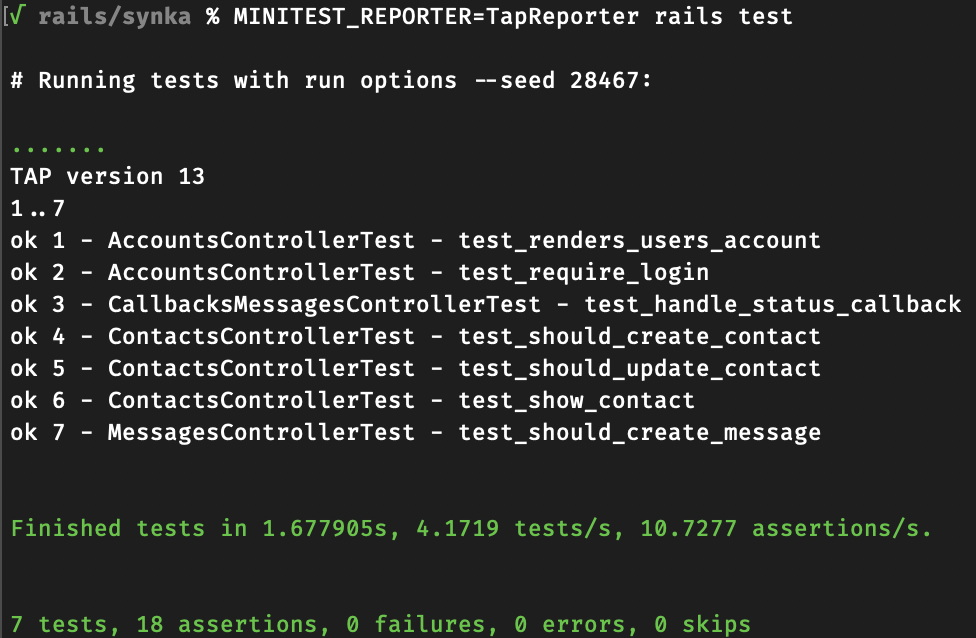Output of test results with TAP-formatting